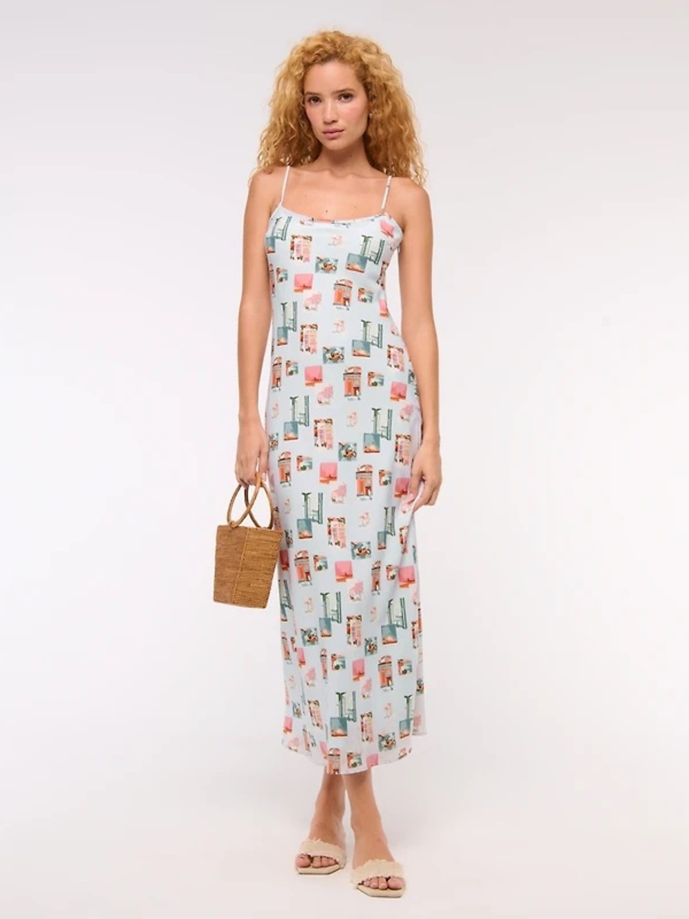 Abercrombie & Fitch Light Blue Printed Slip Maxi Dress